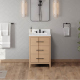 24'' Black Katara Vanity, White Quartz Vanity Top, Undermount Rectangle Bowl