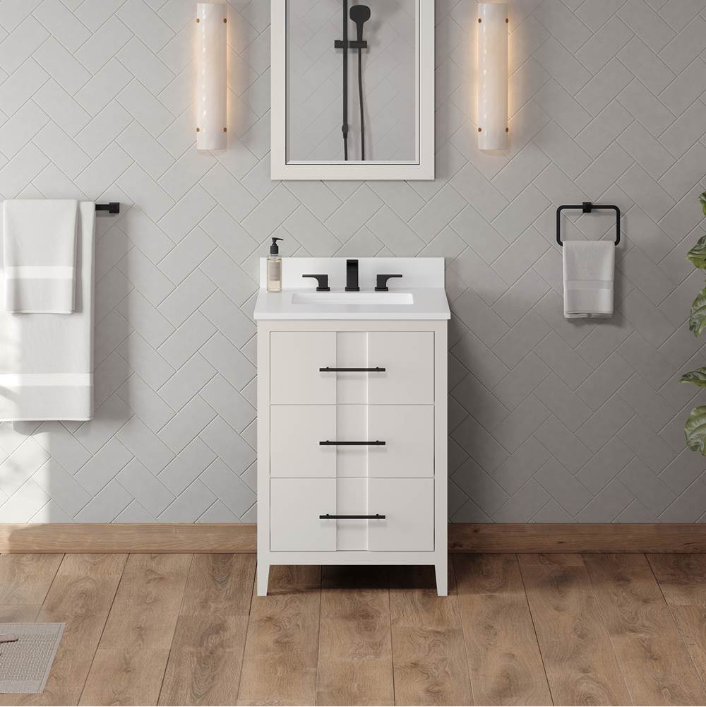24'' Black Katara Vanity, White Quartz Vanity Top, Undermount Rectangle Bowl