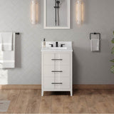 24'' Black Katara Vanity, White Quartz Vanity Top, Undermount Rectangle Bowl