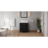 Jeffrey Alexander - 30'' Black Katara Vanity, White Quartz Vanity Top, Undermount Rectangle Bowl - Black