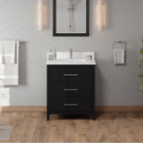 30'' Black Katara Vanity, White Quartz Vanity Top, Undermount Rectangle Bowl