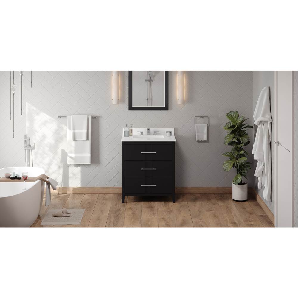 Jeffrey Alexander - 30'' Black Katara Vanity, White Quartz Vanity Top, Undermount Rectangle Bowl - Black