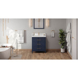 Jeffrey Alexander - 30'' Hale Blue Katara Vanity, White Quartz Vanity Top, Undermount Rectangle Bowl - Hale Blue