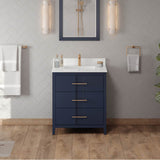 30'' Black Katara Vanity, White Quartz Vanity Top, Undermount Rectangle Bowl