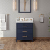 30'' Black Katara Vanity, White Quartz Vanity Top, Undermount Rectangle Bowl