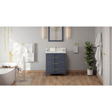 Jeffrey Alexander - 30'' Blue Steel Katara Vanity, White Quartz Vanity Top, Undermount Rectangle Bowl - Blue Steel