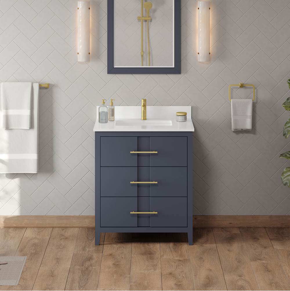 30'' Black Katara Vanity, White Quartz Vanity Top, Undermount Rectangle Bowl