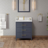 30'' Black Katara Vanity, White Quartz Vanity Top, Undermount Rectangle Bowl