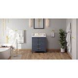 Jeffrey Alexander - 30'' Blue Steel Katara Vanity, White Quartz Vanity Top, Undermount Rectangle Bowl - Blue Steel