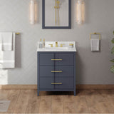 30'' Black Katara Vanity, White Quartz Vanity Top, Undermount Rectangle Bowl