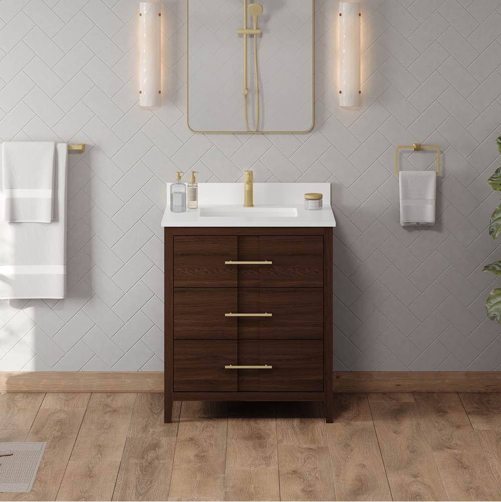 30'' Black Katara Vanity, White Quartz Vanity Top, Undermount Rectangle Bowl