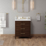 30'' Black Katara Vanity, White Quartz Vanity Top, Undermount Rectangle Bowl