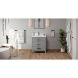 Jeffrey Alexander - 30'' Grey Katara Vanity, White Quartz Vanity Top, Undermount Rectangle Bowl - Grey