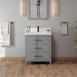 30'' Black Katara Vanity, White Quartz Vanity Top, Undermount Rectangle Bowl