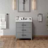 30'' Black Katara Vanity, White Quartz Vanity Top, Undermount Rectangle Bowl