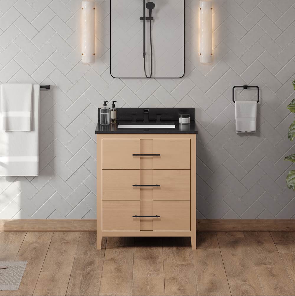 30'' Black Katara Vanity, Black Granite Vanity Top, Undermount Rectangle Bowl