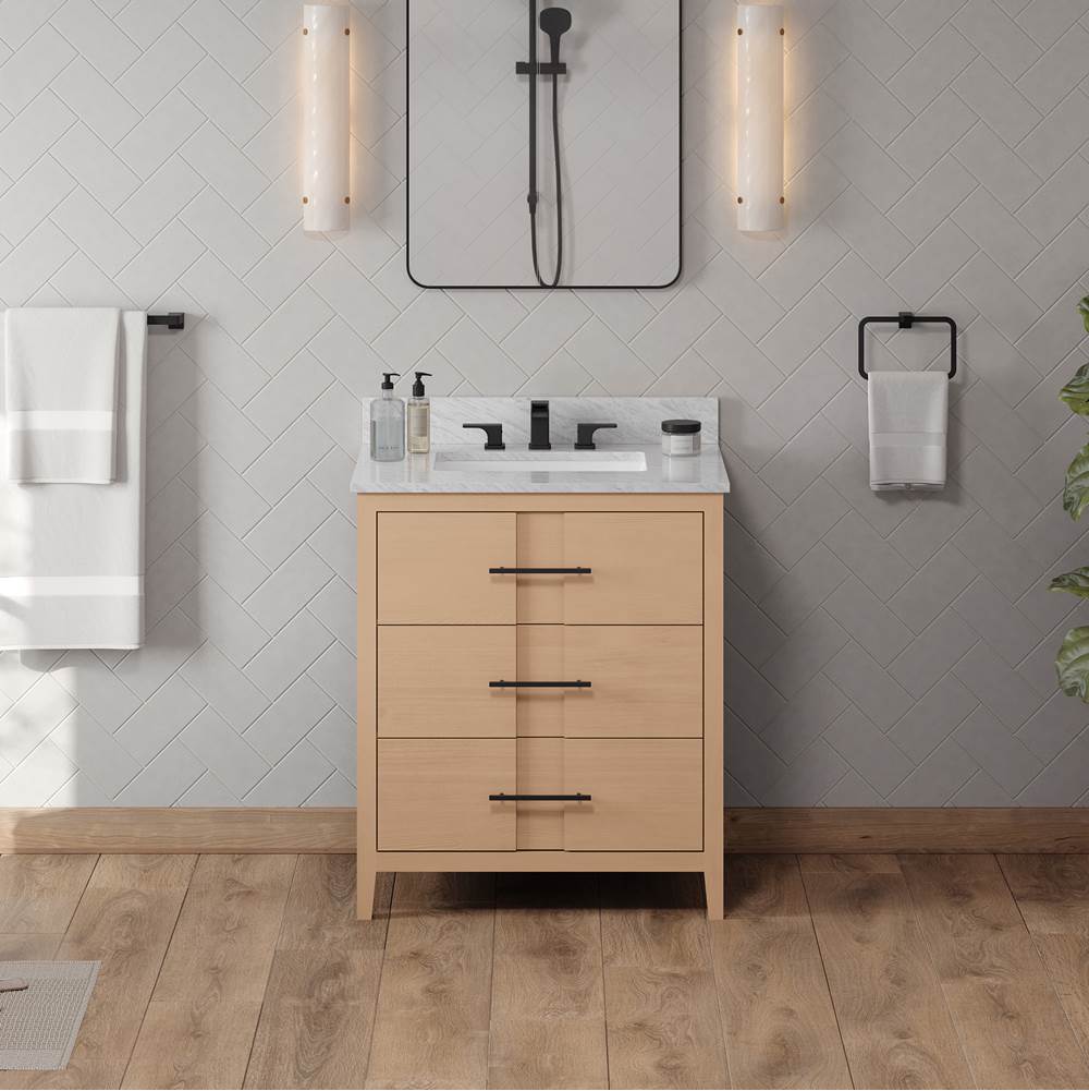30'' Black Katara Vanity, White Carrara Marble Vanity Top, Undermount Rectangle Bowl