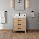 30'' Black Katara Vanity, White Quartz Vanity Top, Undermount Rectangle Bowl