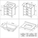 30'' Black Katara Vanity, White Quartz Vanity Top, Undermount Rectangle Bowl
