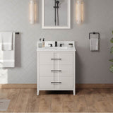 30'' Black Katara Vanity, White Quartz Vanity Top, Undermount Rectangle Bowl