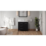 Jeffrey Alexander - 36'' Black Katara Vanity, Left Offset, White Quartz Vanity Top, Undermount Rectangle Bowl - Black