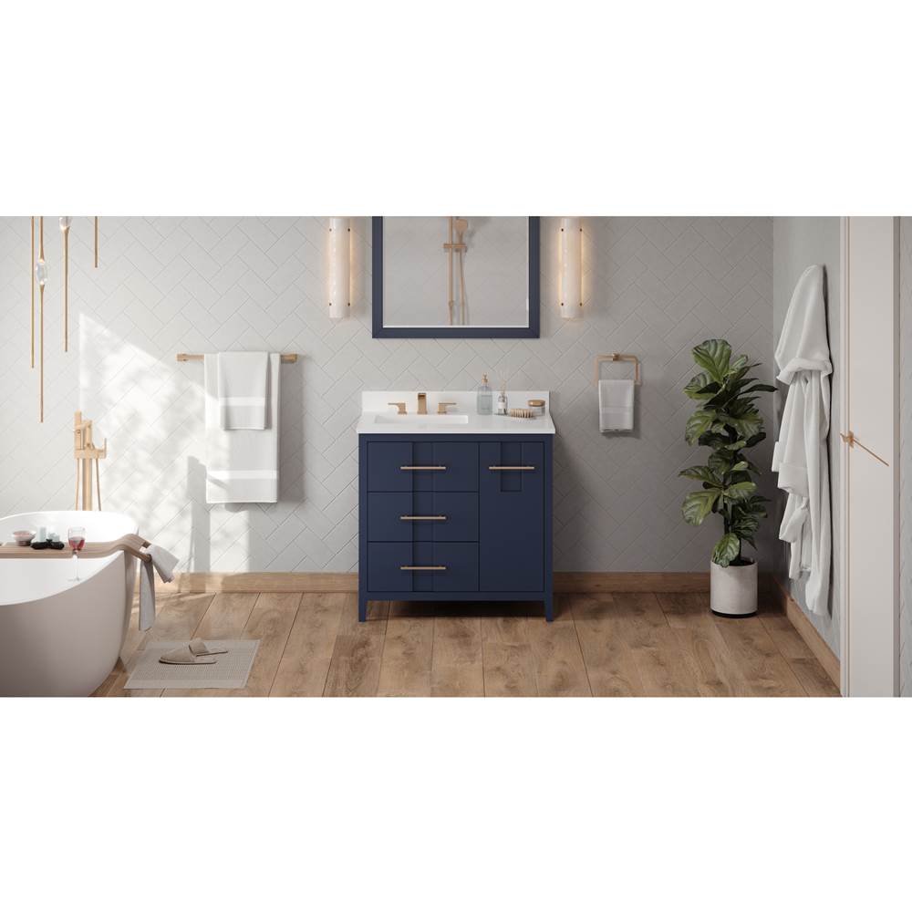 Jeffrey Alexander - 36'' Hale Blue Katara Vanity, Left Offset, White Quartz Vanity Top, Undermount Rectangle Bowl - Hale Blue