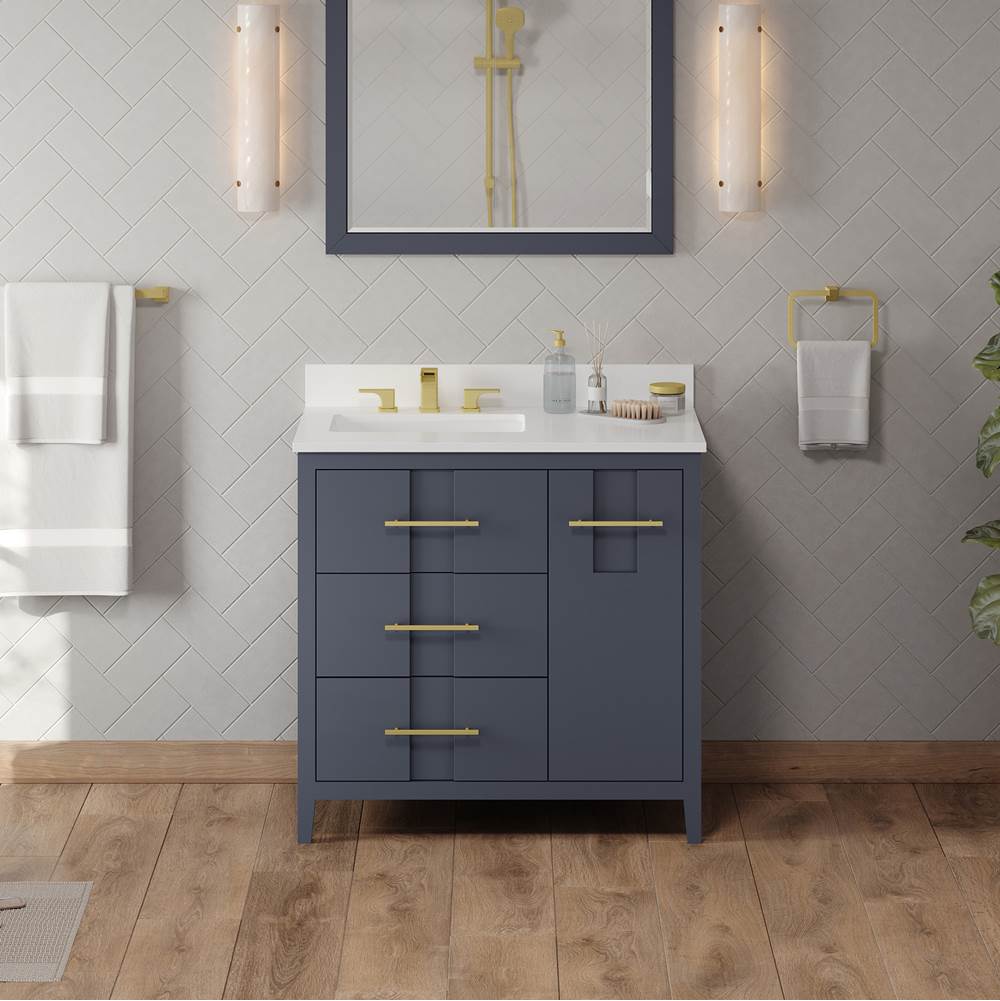 36'' Black Katara Vanity, Left Offset, White Quartz Vanity Top, Undermount Rectangle Bowl
