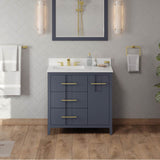 36'' Black Katara Vanity, Left Offset, White Quartz Vanity Top, Undermount Rectangle Bowl