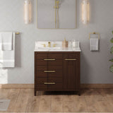 36'' Black Katara Vanity, Left Offset, Calacatta Vienna Quartz Vanity Top, Undermount Rectangle Bowl