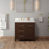 36'' Black Katara Vanity, Left Offset, White Quartz Vanity Top, Undermount Rectangle Bowl