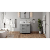 Jeffrey Alexander - 36'' Grey Katara Vanity, Left Offset, White Quartz Vanity Top, Undermount Rectangle Bowl - Grey