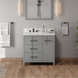 36'' Black Katara Vanity, Left Offset, White Quartz Vanity Top, Undermount Rectangle Bowl