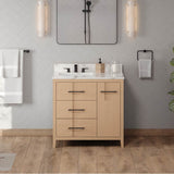36'' Black Katara Vanity, Left Offset, Calacatta Vienna Quartz Vanity Top, Undermount Rectangle Bowl