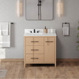 36'' Black Katara Vanity, Left Offset, White Quartz Vanity Top, Undermount Rectangle Bowl