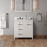 36'' Black Katara Vanity, Left Offset, White Quartz Vanity Top, Undermount Rectangle Bowl