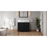 Jeffrey Alexander - 42'' Black Katara Vanity, Left Offset, White Quartz Vanity Top, Undermount Rectangle Bowl - Black