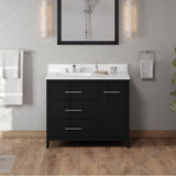 42'' Black Katara Vanity, Left Offset, White Quartz Vanity Top, Undermount Rectangle Bowl