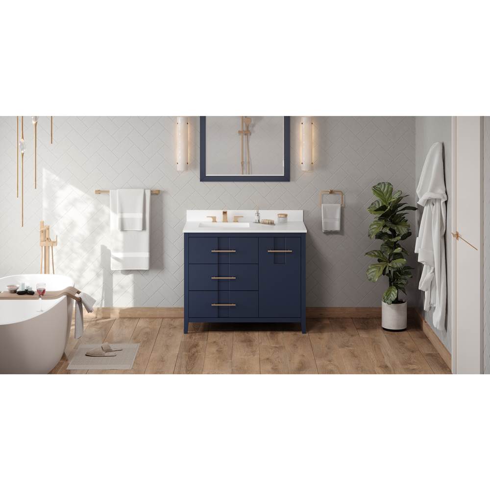 Jeffrey Alexander - 42'' Hale Blue Katara Vanity, Left Offset, White Quartz Vanity Top, Undermount Rectangle Bowl - Hale Blue