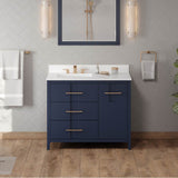 42'' Black Katara Vanity, Left Offset, White Quartz Vanity Top, Undermount Rectangle Bowl