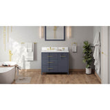 Jeffrey Alexander - 42'' Blue Steel Katara Vanity, Left Offset, White Quartz Vanity Top, Undermount Rectangle Bowl - Blue Steel