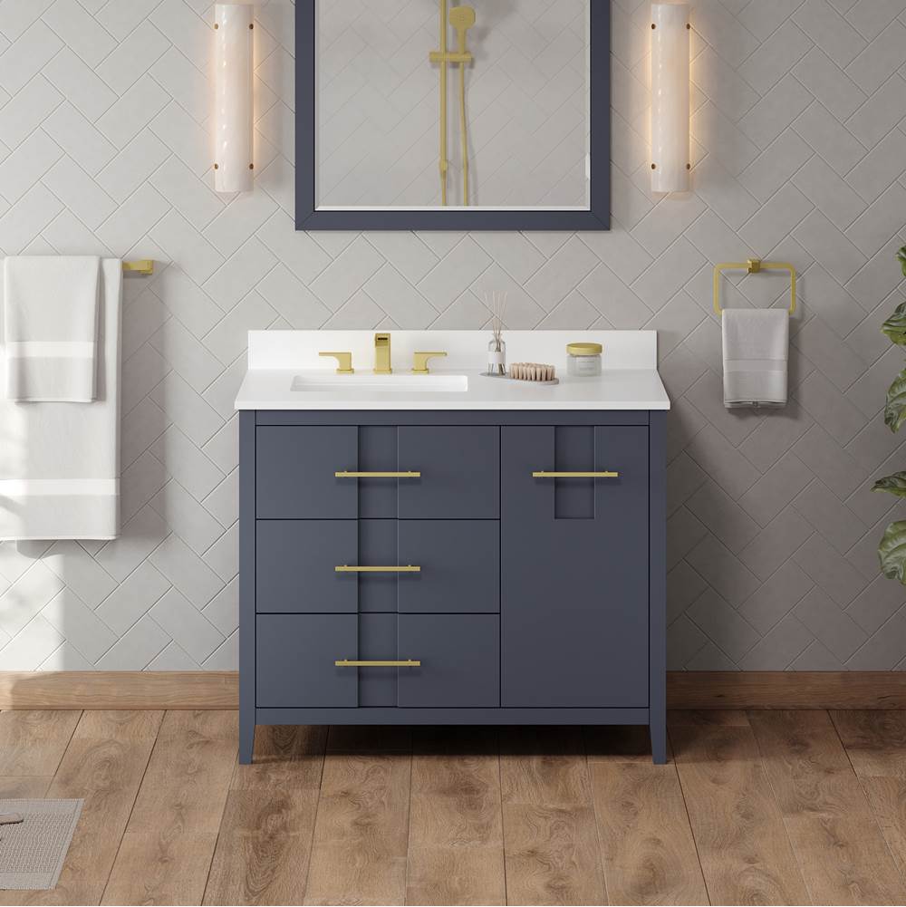 42'' Black Katara Vanity, Left Offset, White Quartz Vanity Top, Undermount Rectangle Bowl