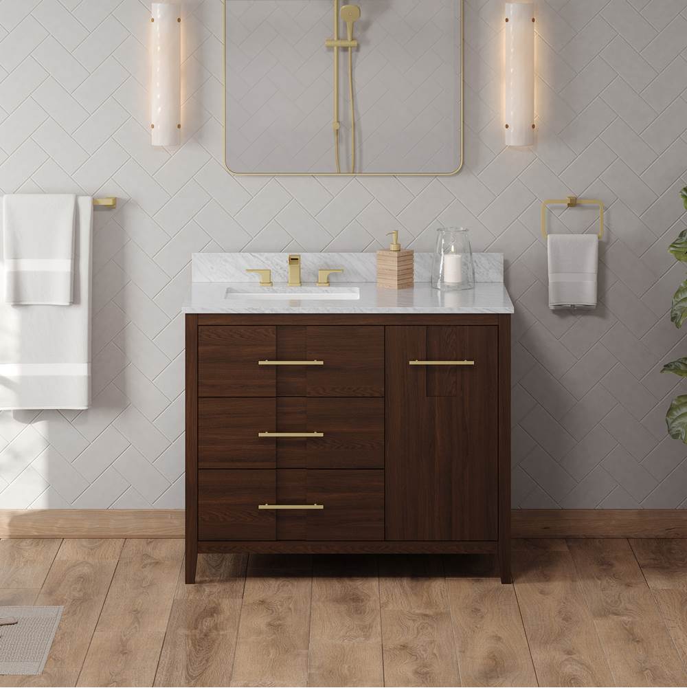 42'' Black Katara Vanity, Left Offset, White Carrara Marble Vanity Top, Undermount Rectangle Bowl