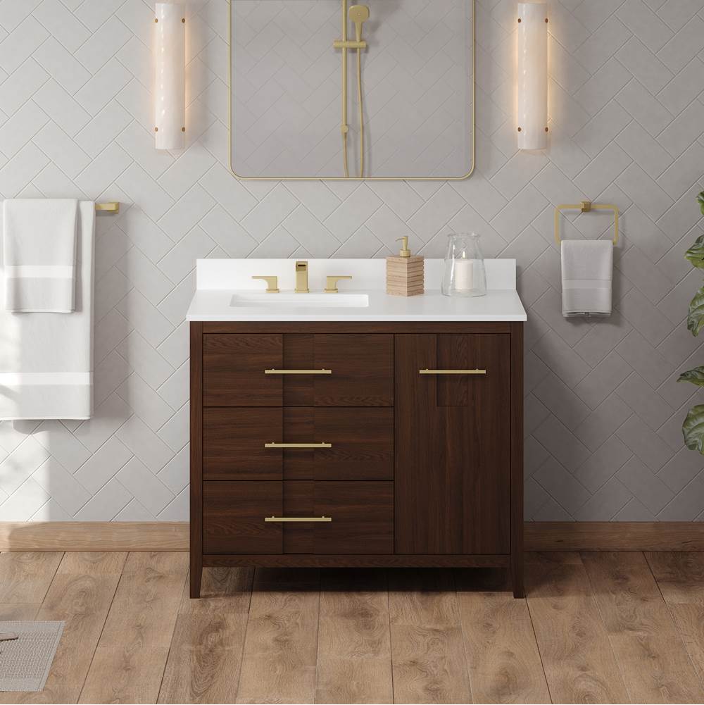 42'' Black Katara Vanity, Left Offset, White Quartz Vanity Top, Undermount Rectangle Bowl