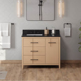 42'' Black Katara Vanity, Left Offset, Black Granite Vanity Top, Undermount Rectangle Bowl