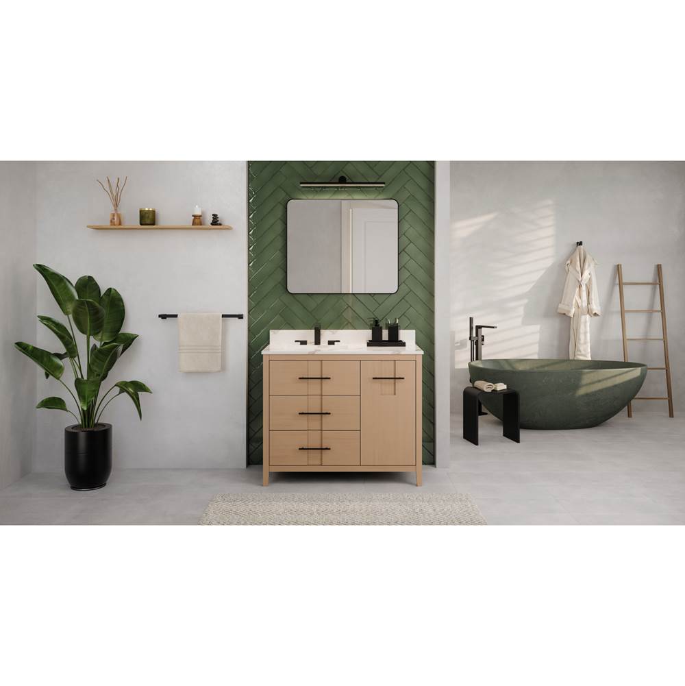42'' Black Katara Vanity, Left Offset, Calacatta Vienna Quartz Vanity Top, Undermount Rectangle Bowl
