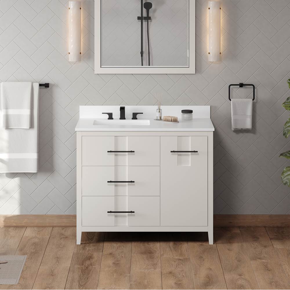42'' Black Katara Vanity, Left Offset, White Quartz Vanity Top, Undermount Rectangle Bowl