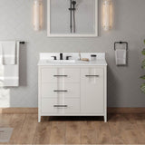 42'' Black Katara Vanity, Left Offset, White Quartz Vanity Top, Undermount Rectangle Bowl