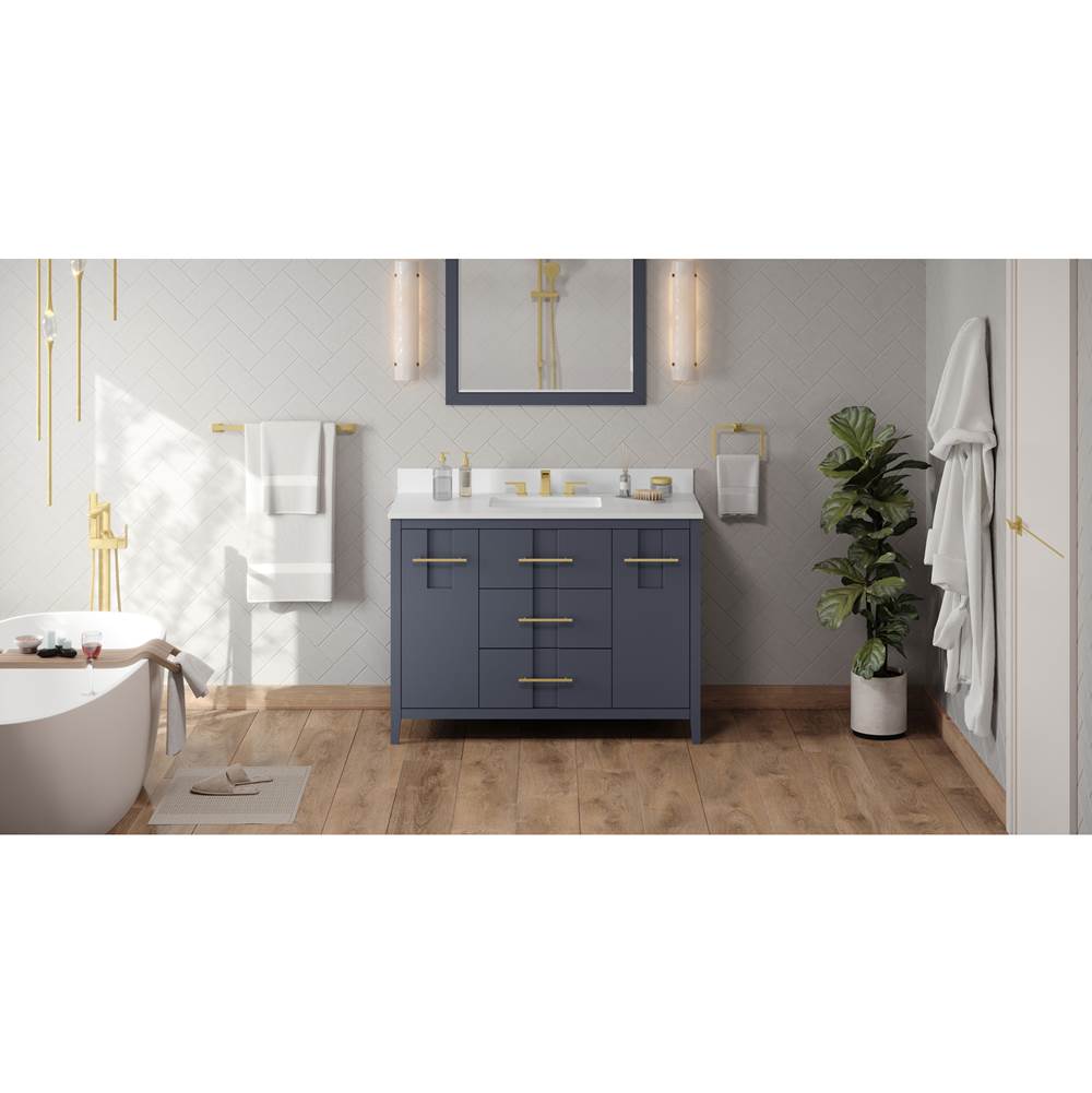 Jeffrey Alexander - 48'' Blue Steel Katara Vanity, White Quartz Vanity Top, Undermount Rectangle Bowl - Blue Steel
