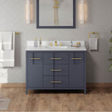 48'' Black Katara Vanity, White Quartz Vanity Top, Undermount Rectangle Bowl