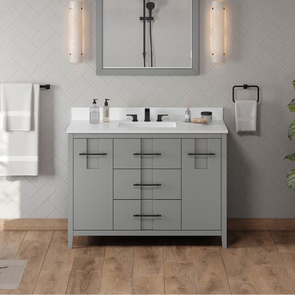 48'' Black Katara Vanity, White Quartz Vanity Top, Undermount Rectangle Bowl